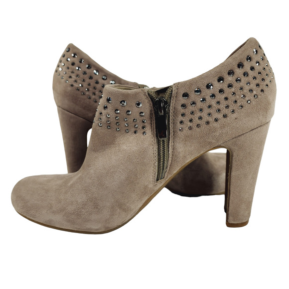 Enzo Angiolini Heeled Ankle Boots Booties sz 7 M Kaiser Suede Beige Embellished - Picture 4 of 11